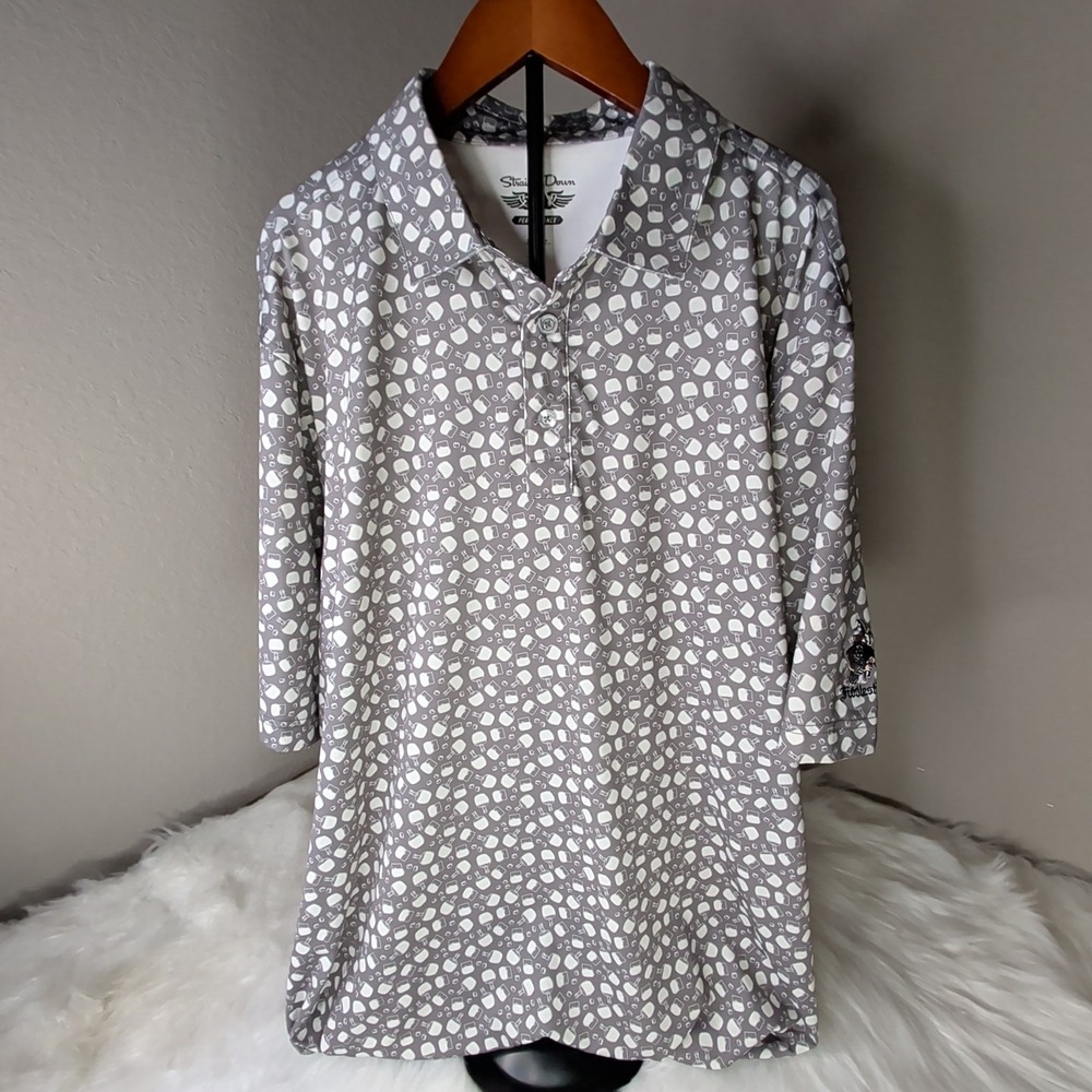 Straight Down Polo Shirt Men XL Grey Whiskey Print Performance Fiddlesticks Golf